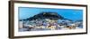 Lindos Acropolis and Rooftop Restaurants Illuminated at Dusk, Lindos, Rhodes, Greece-Doug Pearson-Framed Photographic Print