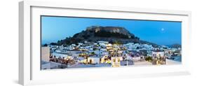 Lindos Acropolis and Rooftop Restaurants Illuminated at Dusk, Lindos, Rhodes, Greece-Doug Pearson-Framed Photographic Print