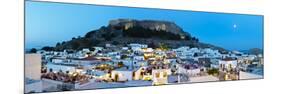 Lindos Acropolis and Rooftop Restaurants Illuminated at Dusk, Lindos, Rhodes, Greece-Doug Pearson-Mounted Photographic Print