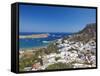 Lindos and the Acropolis, Rhodes, Dodecanese, Greek Islands, Greece, Europe-Sakis Papadopoulos-Framed Stretched Canvas