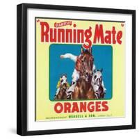 Lindsay, California, Seabiscuit Running Mate Brand Citrus Label-Lantern Press-Framed Art Print