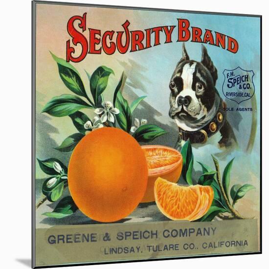 Lindsay, California, Security Brand Citrus Label-Lantern Press-Mounted Art Print
