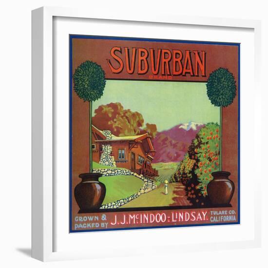 Lindsay, California, Suburban Brand Citrus Label-Lantern Press-Framed Art Print