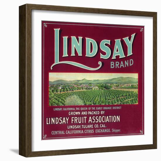 Lindsay Orange Label - Lindsay, CA-Lantern Press-Framed Art Print