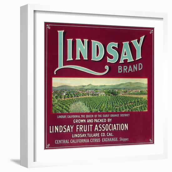 Lindsay Orange Label - Lindsay, CA-Lantern Press-Framed Art Print