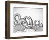 Line Art Octopus in Textured Waves.-artplay-Framed Art Print