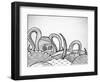 Line Art Octopus in Textured Waves.-artplay-Framed Art Print