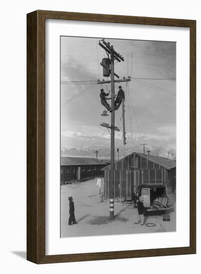 Line Crew at Work in Manzanar-Ansel Adams-Framed Art Print