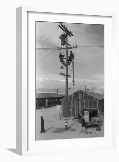 Line Crew at Work in Manzanar-Ansel Adams-Framed Art Print