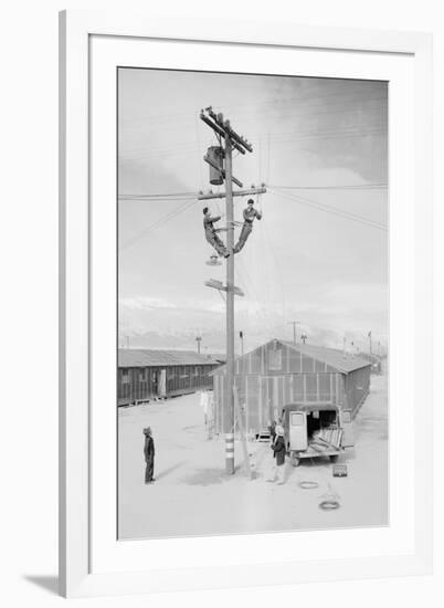 Line Crew at Work in Manzanar-Ansel Adams-Framed Art Print