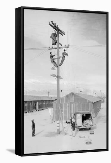 Line Crew at Work in Manzanar-Ansel Adams-Framed Stretched Canvas