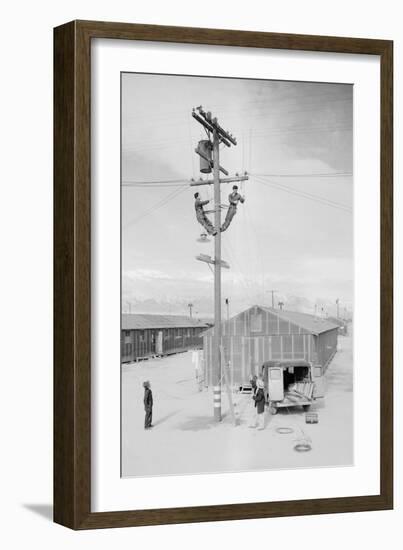 Line Crew at Work in Manzanar-Ansel Adams-Framed Art Print