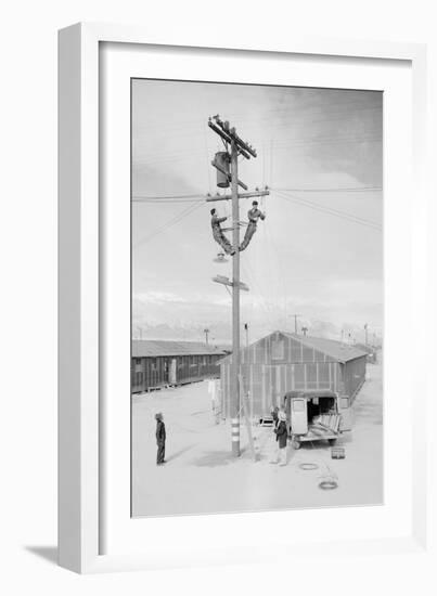 Line Crew at Work in Manzanar-Ansel Adams-Framed Art Print