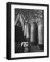 Line of 500 lbs Bombs Jiggling Along on Overhead Conveyor Hooks Abover Worker-Andreas Feininger-Framed Photographic Print