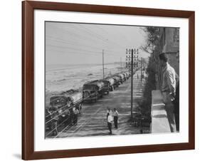 Line of Caltex Oil Trucks with Armed Escort on Road During Government Crisis-null-Framed Photographic Print