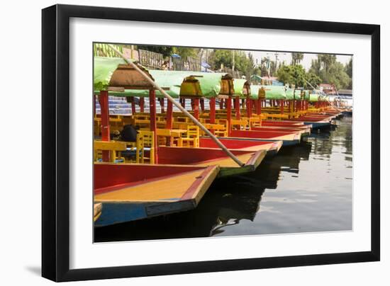 Line of Colourful Boats at the Floating Gardens in Xochimilco-John Woodworth-Framed Photographic Print