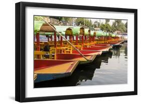 Line of Colourful Boats at the Floating Gardens in Xochimilco-John Woodworth-Framed Photographic Print