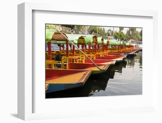 Line of Colourful Boats at the Floating Gardens in Xochimilco-John Woodworth-Framed Photographic Print