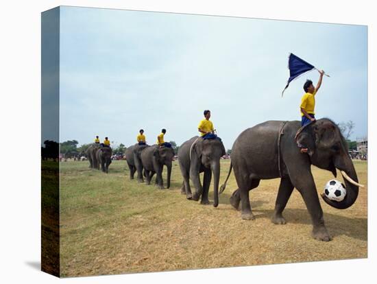 Line of Elephants in a Soccer Team During November Elephant Round-Up Festival, Surin City, Thailand-Alain Evrard-Stretched Canvas