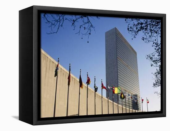 Line of Flags Outside the United Nations Building, Manhattan, New York City, USA-Nigel Francis-Framed Stretched Canvas