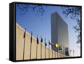 Line of Flags Outside the United Nations Building, Manhattan, New York City, USA-Nigel Francis-Framed Stretched Canvas