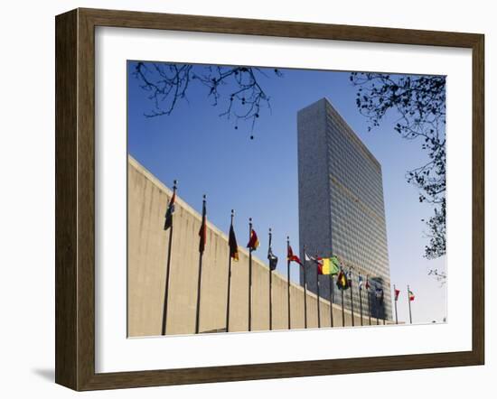 Line of Flags Outside the United Nations Building, Manhattan, New York City, USA-Nigel Francis-Framed Photographic Print