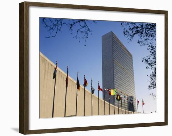 Line of Flags Outside the United Nations Building, Manhattan, New York City, USA-Nigel Francis-Framed Photographic Print