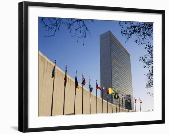 Line of Flags Outside the United Nations Building, Manhattan, New York City, USA-Nigel Francis-Framed Photographic Print