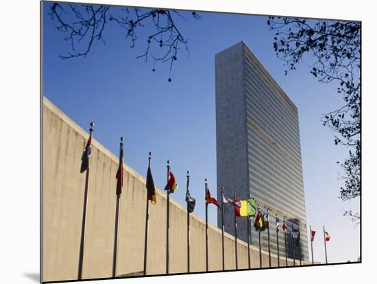 Line of Flags Outside the United Nations Building, Manhattan, New York City, USA-Nigel Francis-Mounted Photographic Print