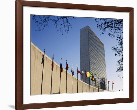 Line of Flags Outside the United Nations Building, Manhattan, New York City, USA-Nigel Francis-Framed Photographic Print