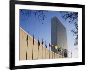 Line of Flags Outside the United Nations Building, Manhattan, New York City, USA-Nigel Francis-Framed Photographic Print