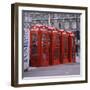 Line of Four Red Telephone Boxes at Charing Cross, London, England, United Kingdom, Europe-Roy Rainford-Framed Photographic Print