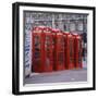 Line of Four Red Telephone Boxes at Charing Cross, London, England, United Kingdom, Europe-Roy Rainford-Framed Photographic Print