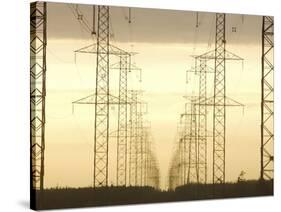 Line of High Tension Electrical Towers at Dusk-null-Stretched Canvas