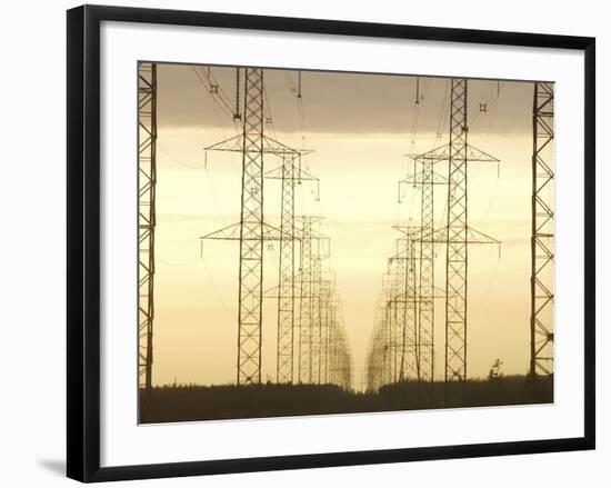 Line of High Tension Electrical Towers at Dusk-null-Framed Photographic Print