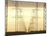 Line of High Tension Electrical Towers at Dusk-null-Mounted Photographic Print