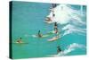 Line of Long Board Surfers-null-Stretched Canvas