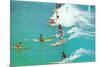 Line of Long Board Surfers-null-Mounted Premium Giclee Print