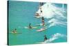 Line of Long Board Surfers-null-Stretched Canvas