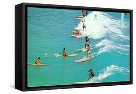 Line of Long Board Surfers-null-Framed Stretched Canvas