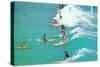 Line of Long Board Surfers-null-Stretched Canvas