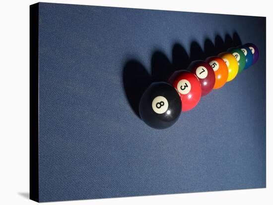 Line of Pool Balls on Blue Felt-null-Stretched Canvas