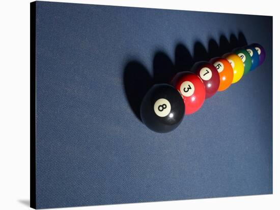 Line of Pool Balls on Blue Felt-null-Stretched Canvas