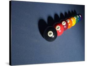 Line of Pool Balls on Blue Felt-null-Stretched Canvas