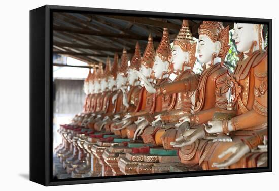 Line of Seated Buddhas at the Maha Bodhi Ta Htaung Monastery, Sagaing Division, Myanmar (Burma)-Annie Owen-Framed Stretched Canvas