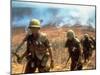 Line of Soldiers Marching Up Hill with Smoky Fires in Background, During Route 9 Offensive-Larry Burrows-Mounted Photographic Print