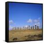 Line of Statues, Ahu Tongariki, Easter Island, Chile-Geoff Renner-Framed Stretched Canvas