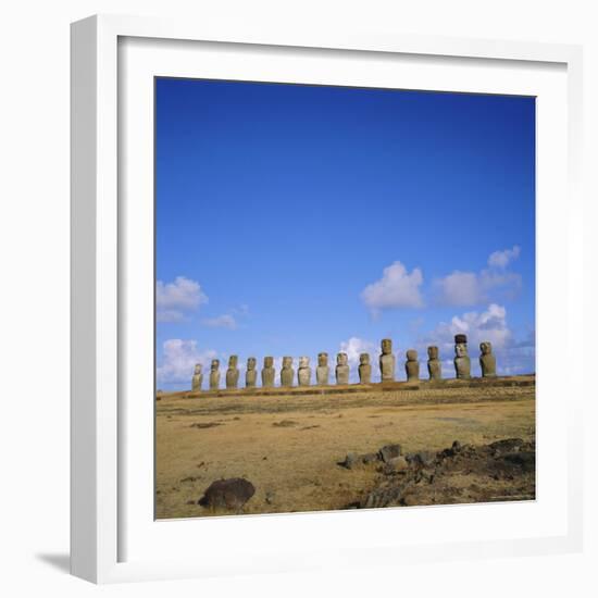 Line of Statues, Ahu Tongariki, Easter Island, Chile-Geoff Renner-Framed Photographic Print