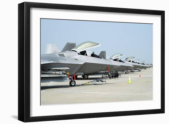 Line-Up of U.S. Air Force F-22A Raptors at Langley Air Force Base, Virginia-Stocktrek Images-Framed Photographic Print