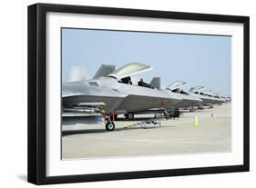 Line-Up of U.S. Air Force F-22A Raptors at Langley Air Force Base, Virginia-Stocktrek Images-Framed Photographic Print